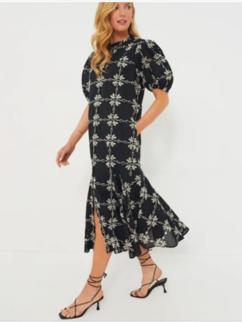 Tuckernuck Black & White Floral Grid Midi Dress